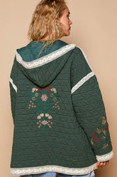 POL Embroidered Open Front Quilted Jacket with Crochet Pockets OutfitFlow